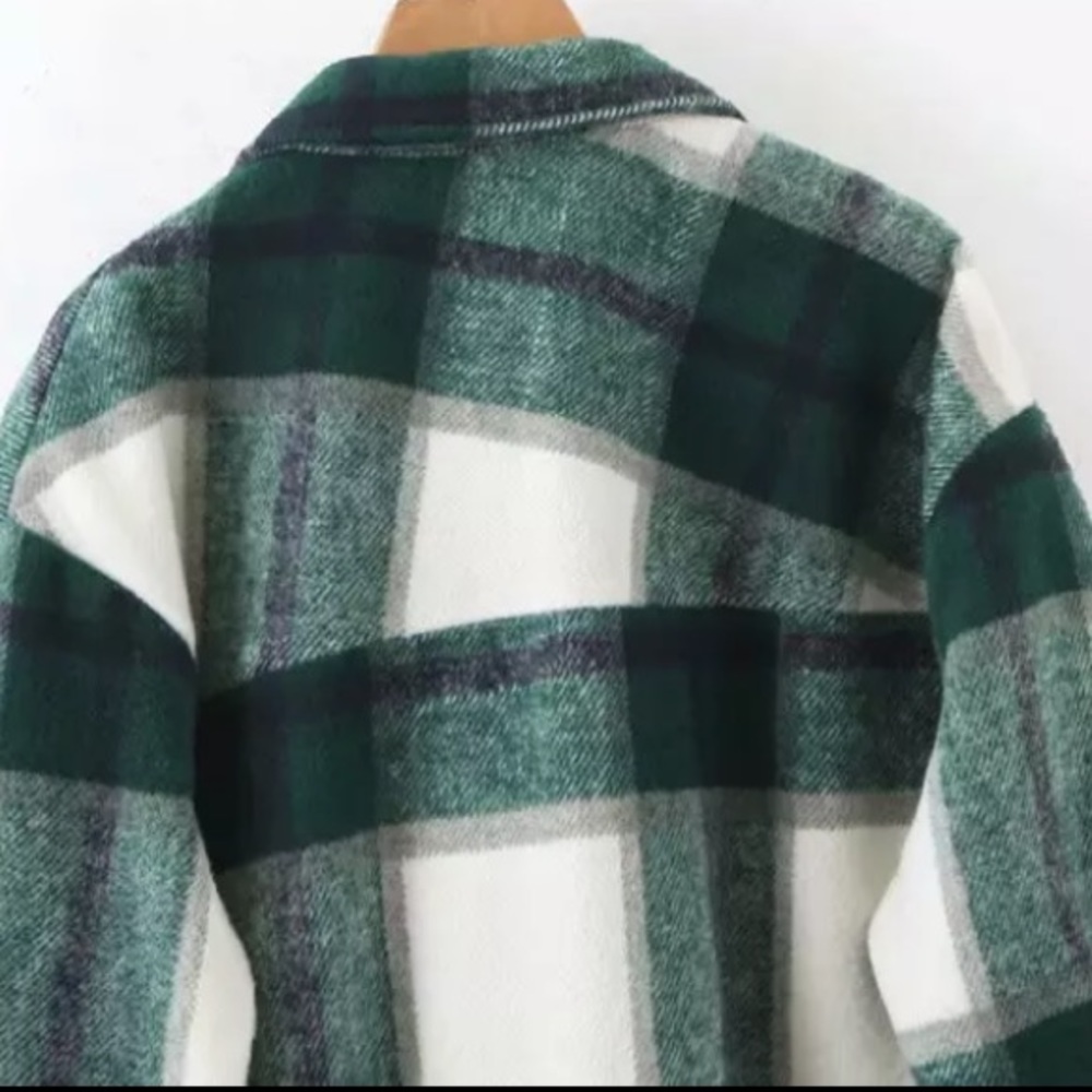 SOLD OUT Green Plaid Oversized Flannel Shacket Shirt Jacket - Picture 9 of 12